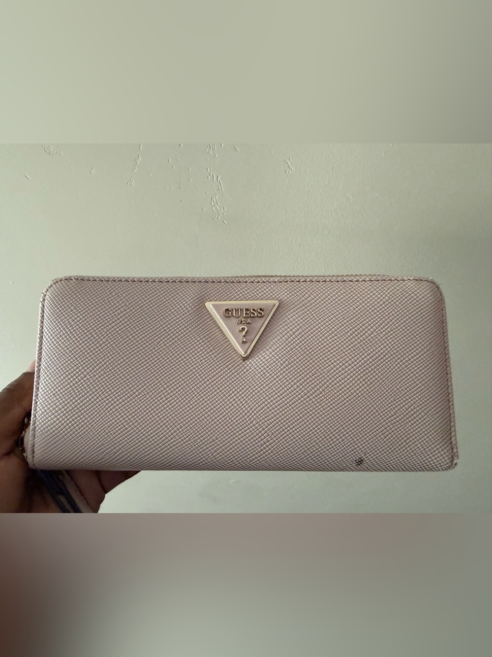 Guess Saffiano Triangular Logo Wallet in Dusty Pink